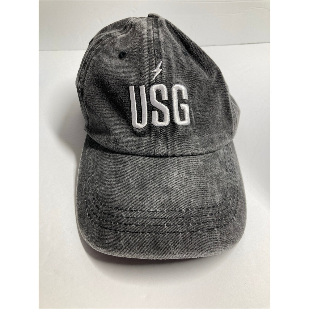 USG Hat Cap Gray Stone Washed Embroidered Strapback Adjustable 100% Cotton Twill